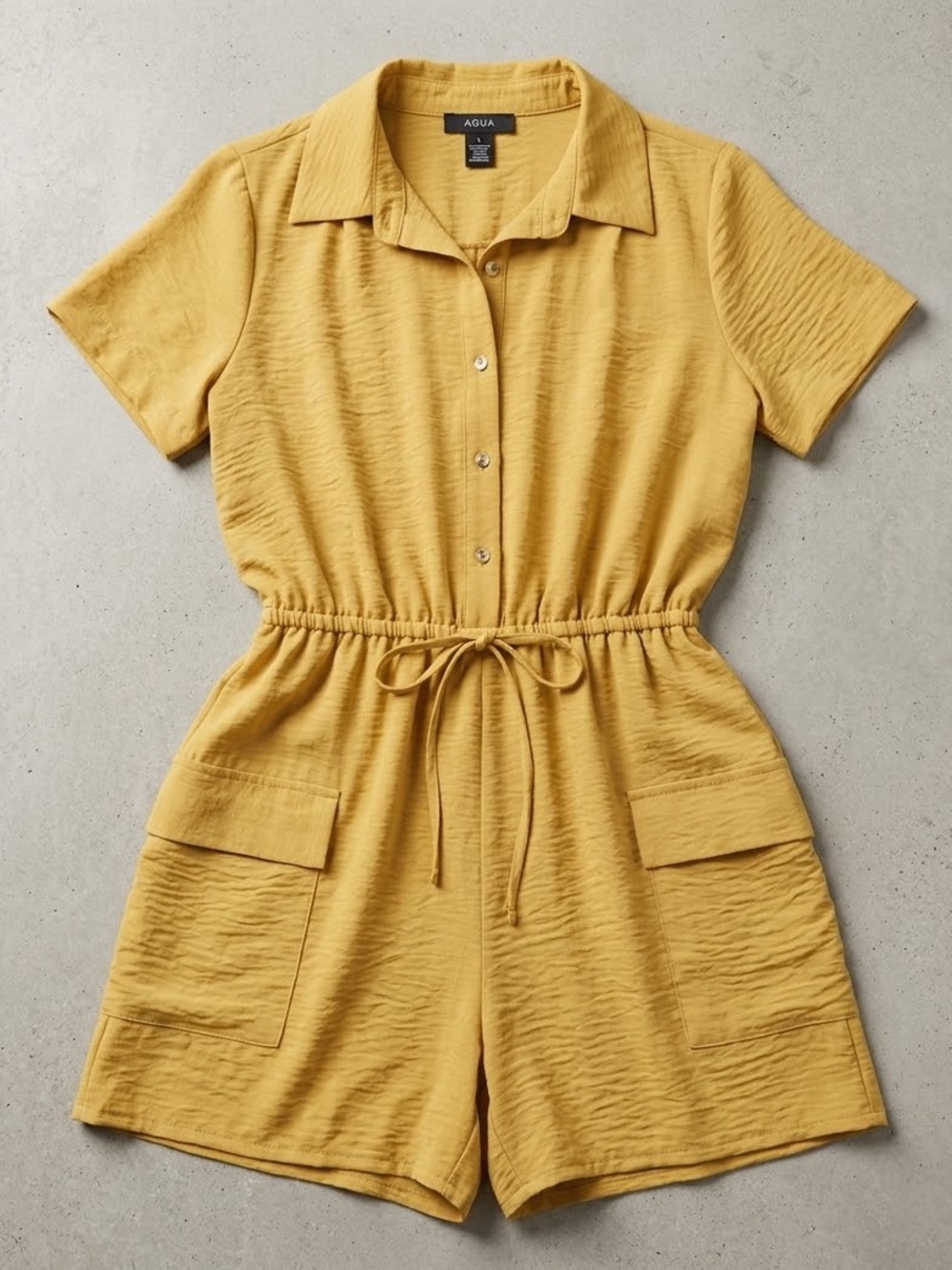 Aqua Yellow Short-Sleeve Drawstring Romper